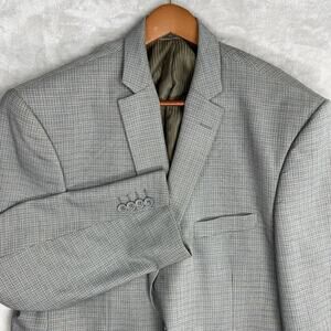 Bertolini Mens Silk Wool Gray Plaid Super 140s Suit Jacket Blazer Men's Size 48"